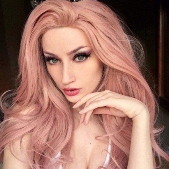 22” ROSE GOLD BODY WAVY Pink Lace Front Wig NEW